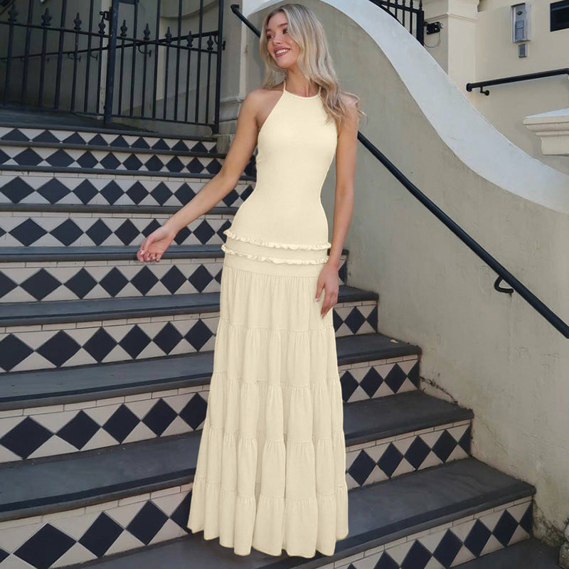Robe d'été sexy dos nu plissée à bretelles pour femme