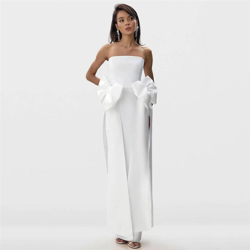 Niche Design Side Bow Tube Top Bandage One Piece Dress Ladies Party Cocktail Dress