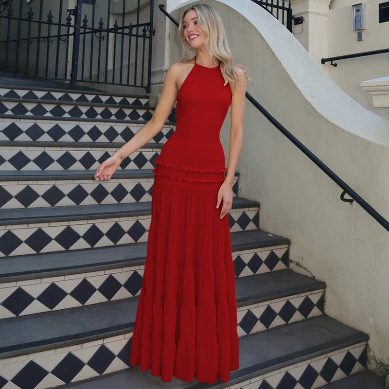 Robe d'été sexy dos nu plissée à bretelles pour femme