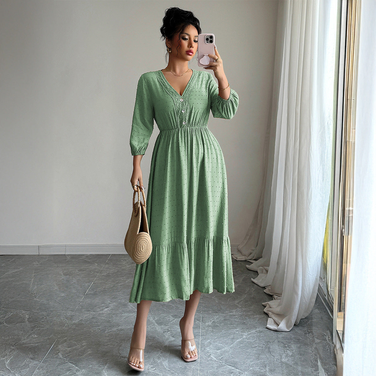 Robe longue décontractée d'automne pour femme, idéale pour les vacances.
