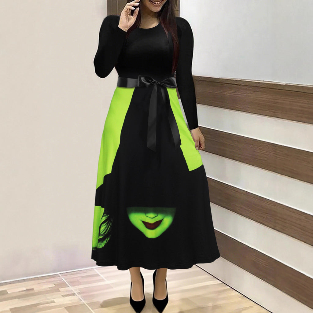 Ropa de mujer Vestido de bruja de Halloween Vestido de princesa de manga larga con cuello redondo