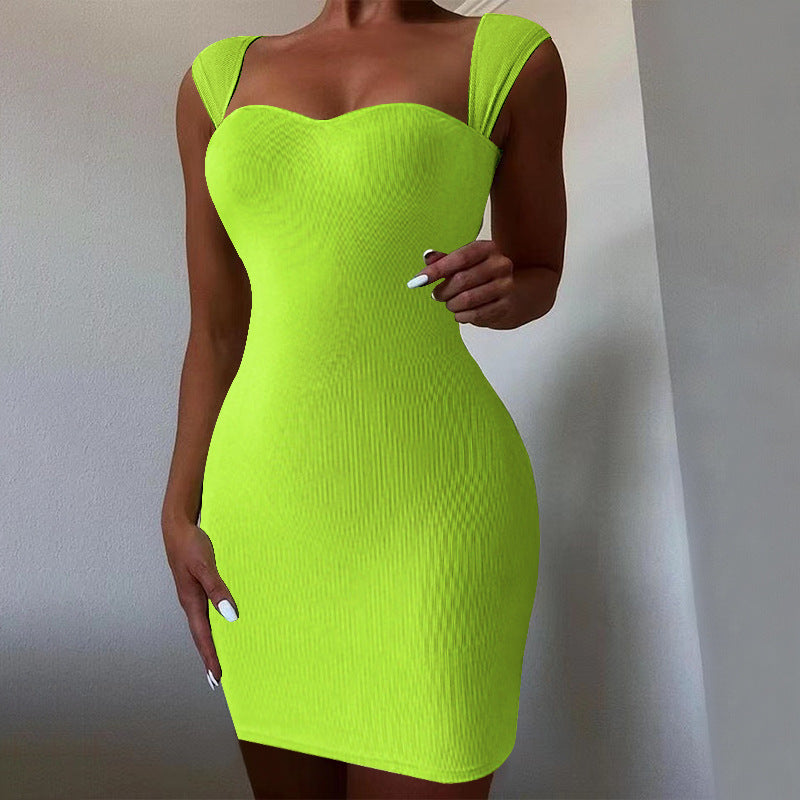Robe de soirée sexy sans manches en maille à fines bretelles, idéale pour le printemps et l'été.