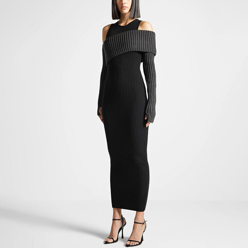 Autumn Elegant Slim Fit Slimming Patchwork Dress Socialite Knitted Dress for Women