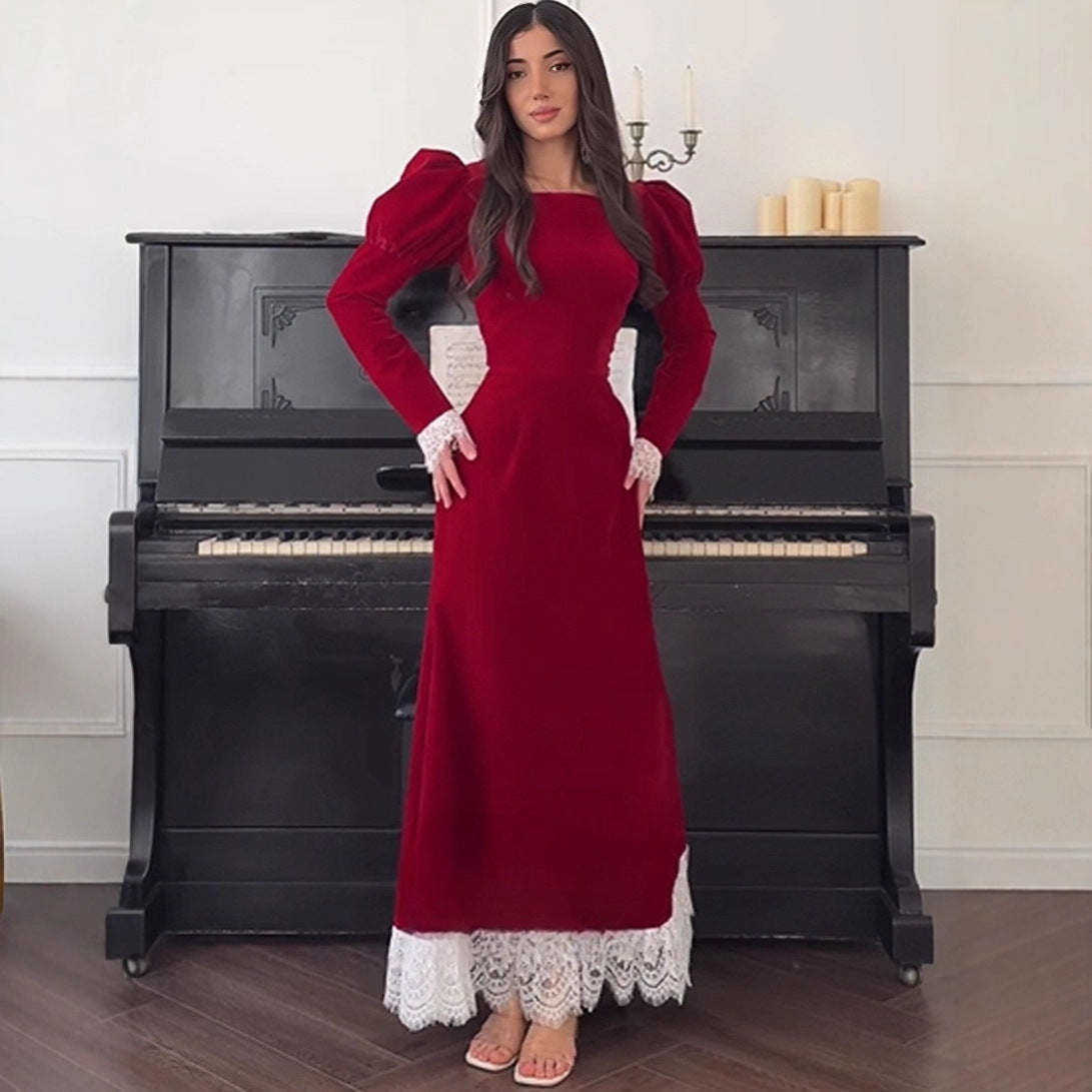 Vestido largo elegante de otoño con cintura elegante