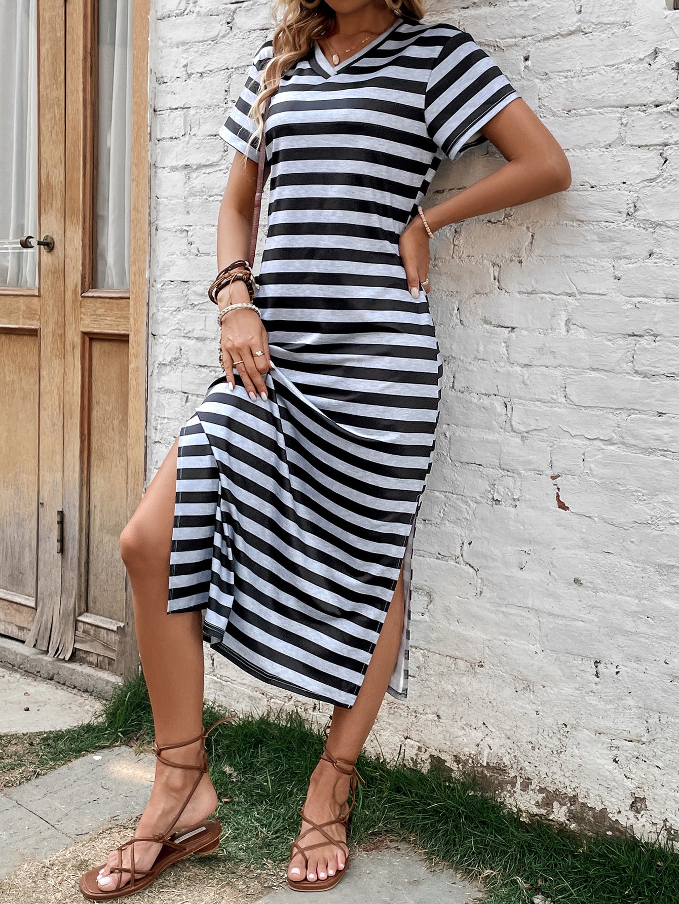 Vestido casual holgado y cómodo a rayas para mujer