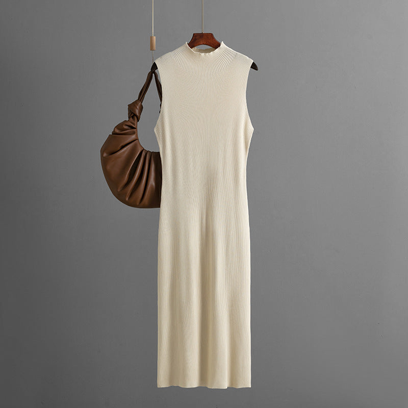 Solid Color Slim Fit Stretch Knitted Sleeveless Vest Summer All Matching Sheath Dress