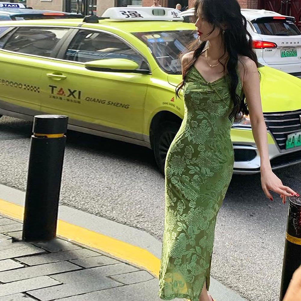 Women Clothing Spring Floral Halter Backless Office Midi Dress