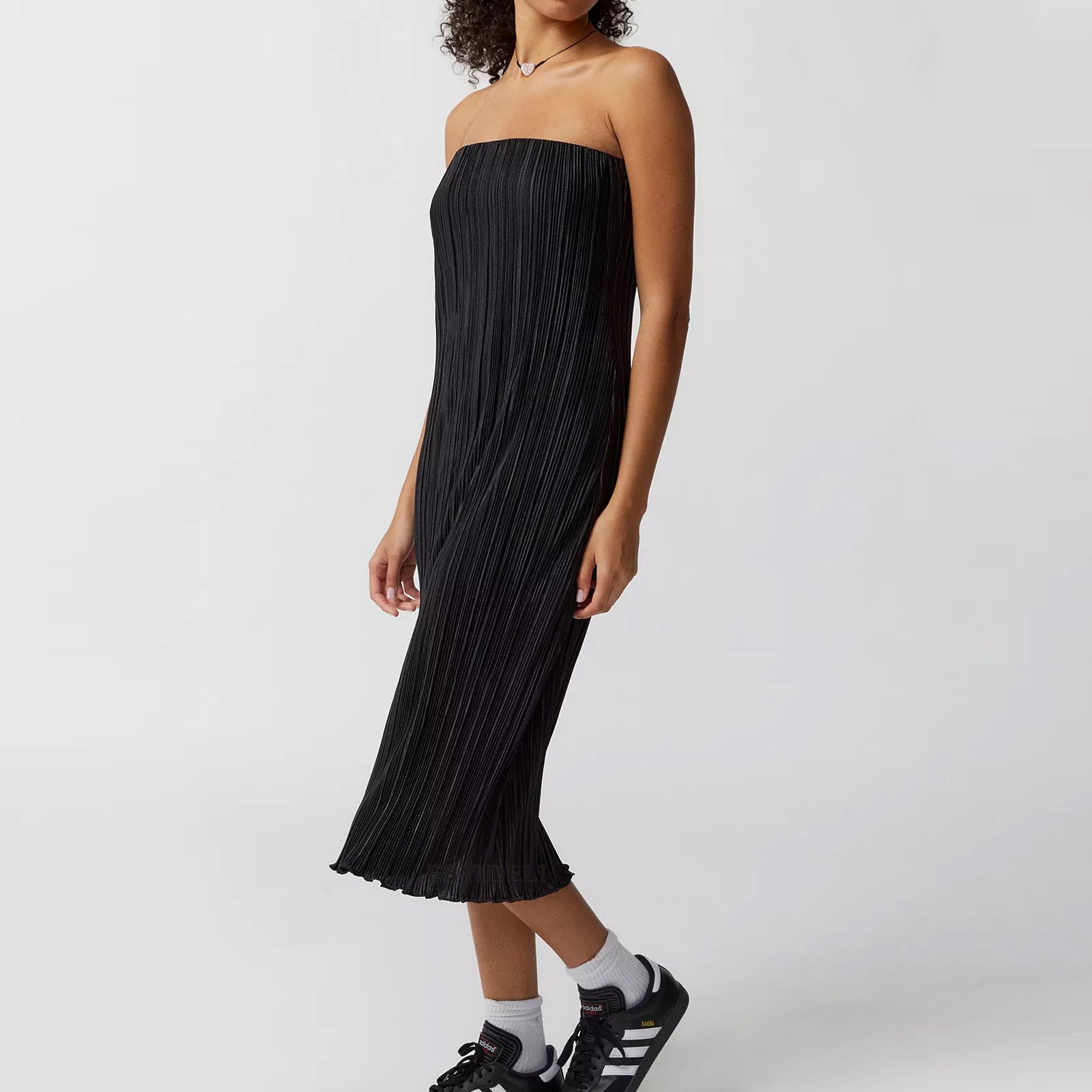 Robe longue bustier plissée unie dos nu, robe d'été décontractée et ample pour femme