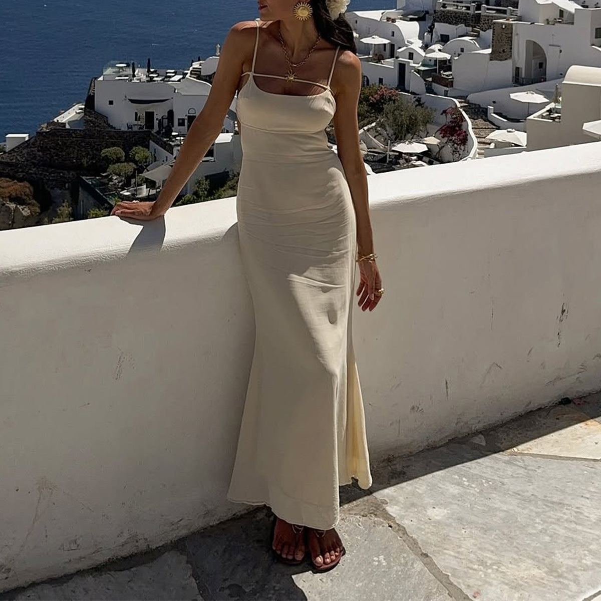 Casual Holiday Lace up Backless Strap Dress Spring Summer