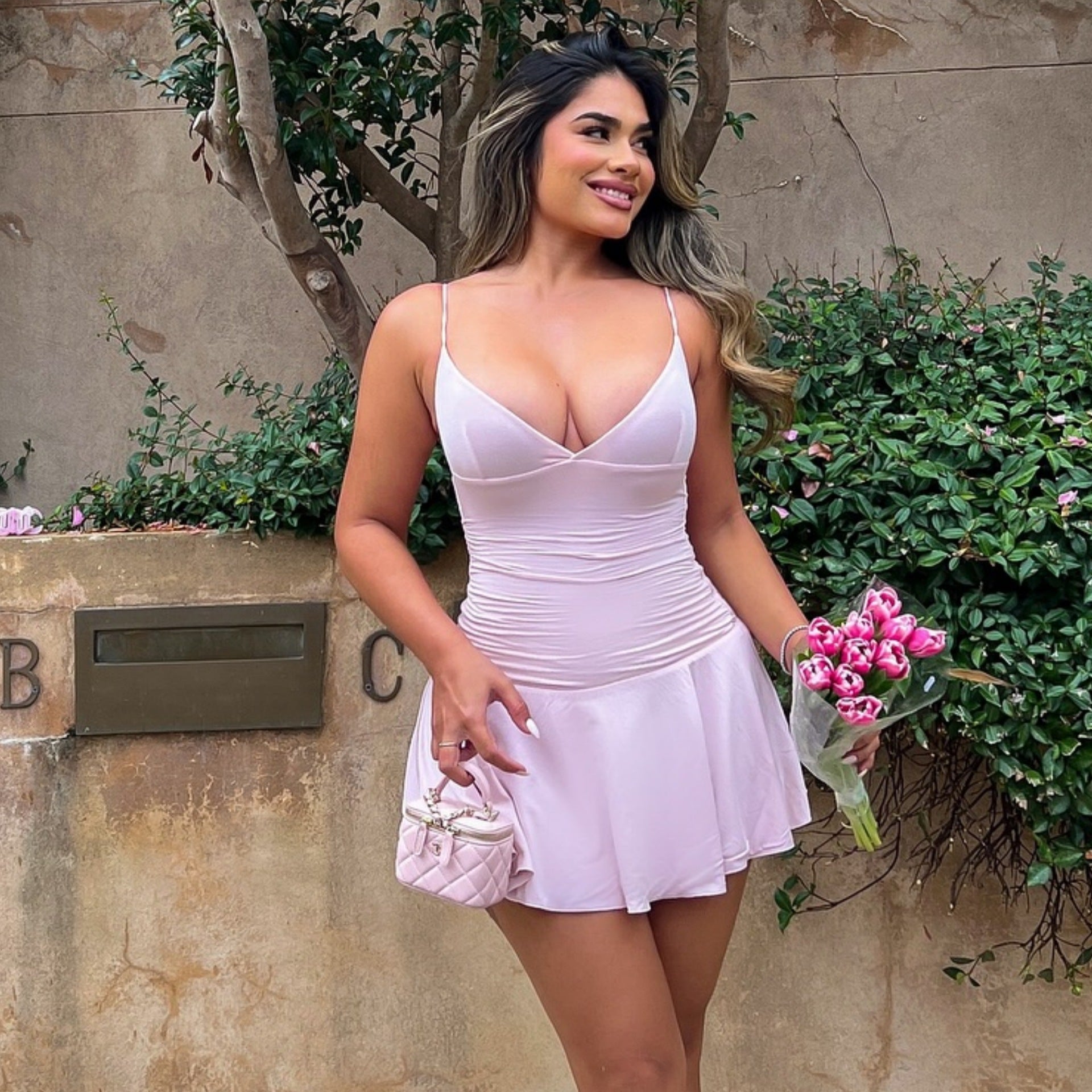 Summer Women Clothing Sexy Deep V Plunge Sling Slim Sheath Pleated Dress