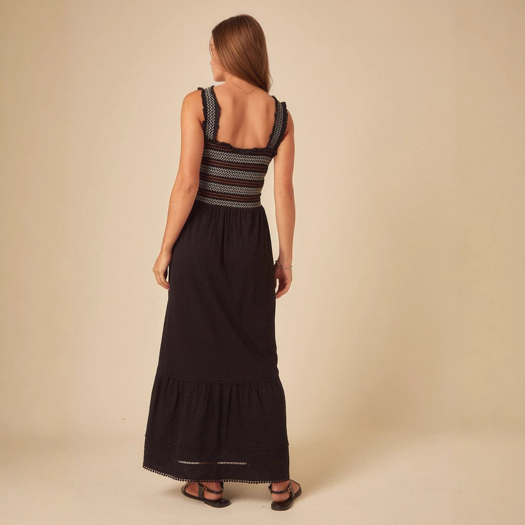 Women French Summer Vacation Smocking Braces Vest Stitching Dress Long