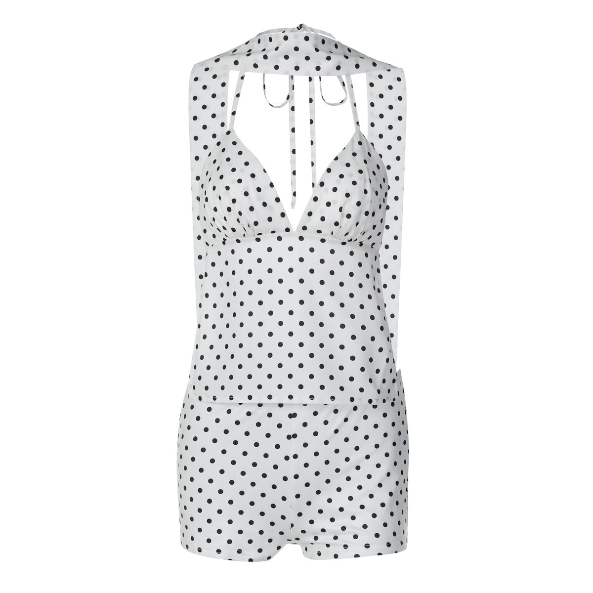 Ensemble deux pièces pour femme : débardeur dos nu à pois sexy à nouer et short slim.
