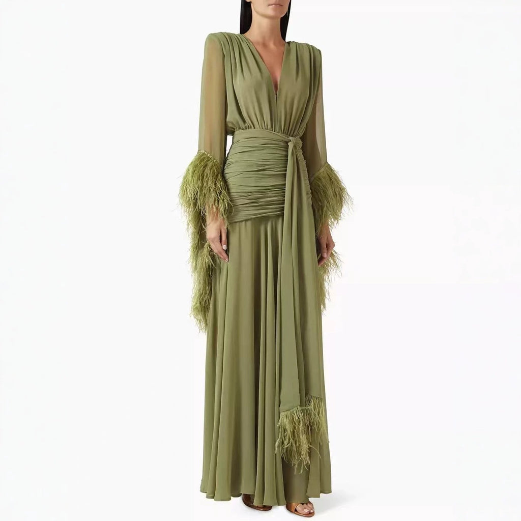 Robe de soirée unie à manches longues et coupe ajustée pour le printemps