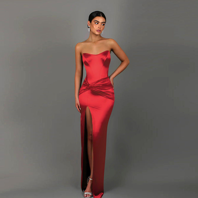 Robe bustier fendue à la taille torsadée, élégante et sexy, style mondain d'automne
