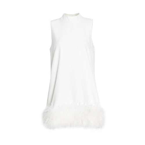 Australian Brand Design Short Autumn Stand Collar Sleeveless Solid Color Stitching Hem Feather Dress