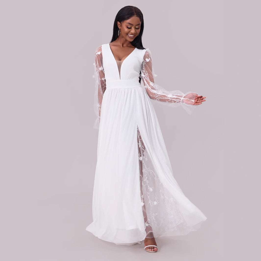 Vestido de novia de manga larga y cuello alto para mujer