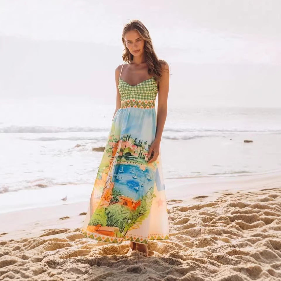 Vestido con estampado de grafiti y posicionamiento para vacaciones en la playa, vestido amplio con vuelo