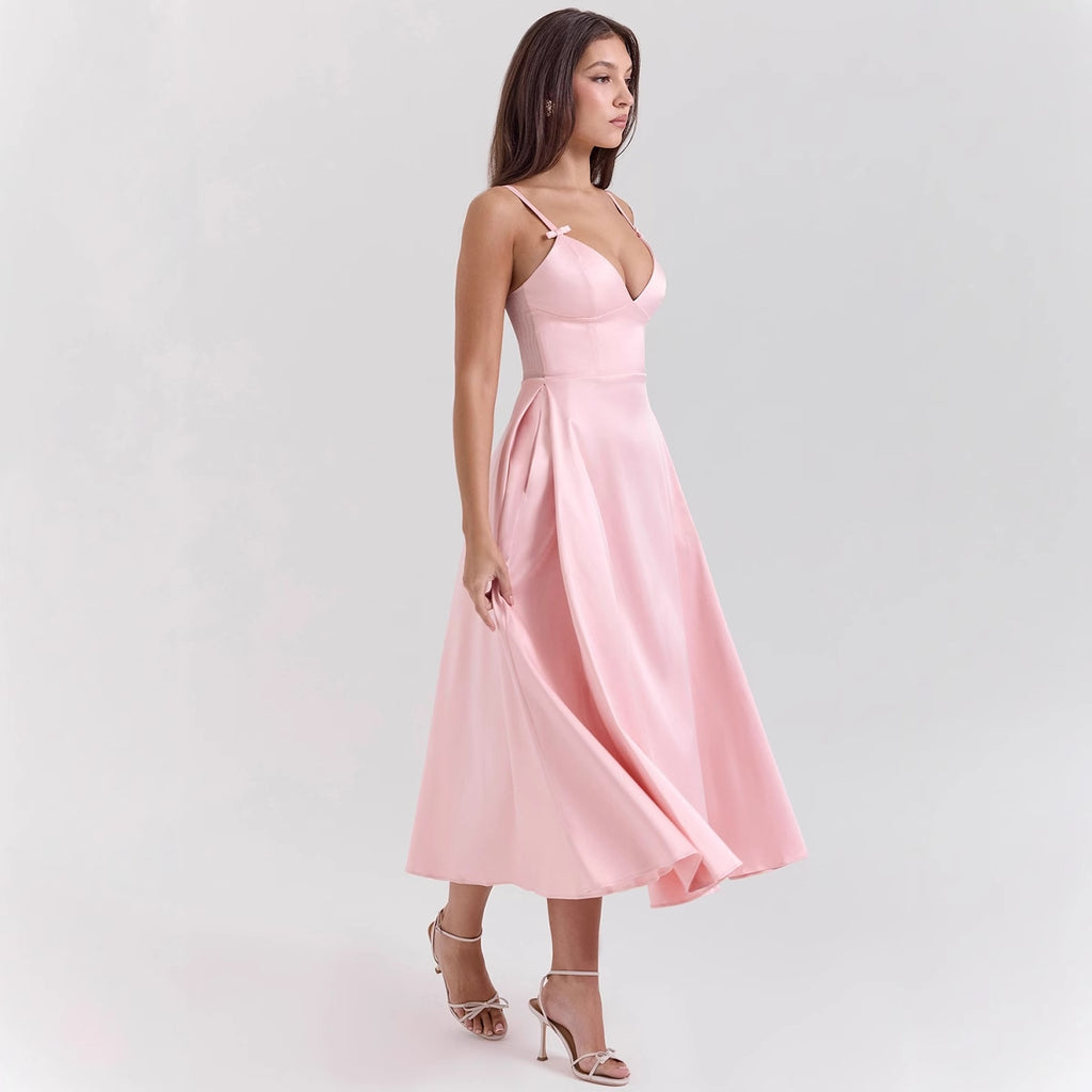 Vestido largo con escote en V y tirantes finos para mujer