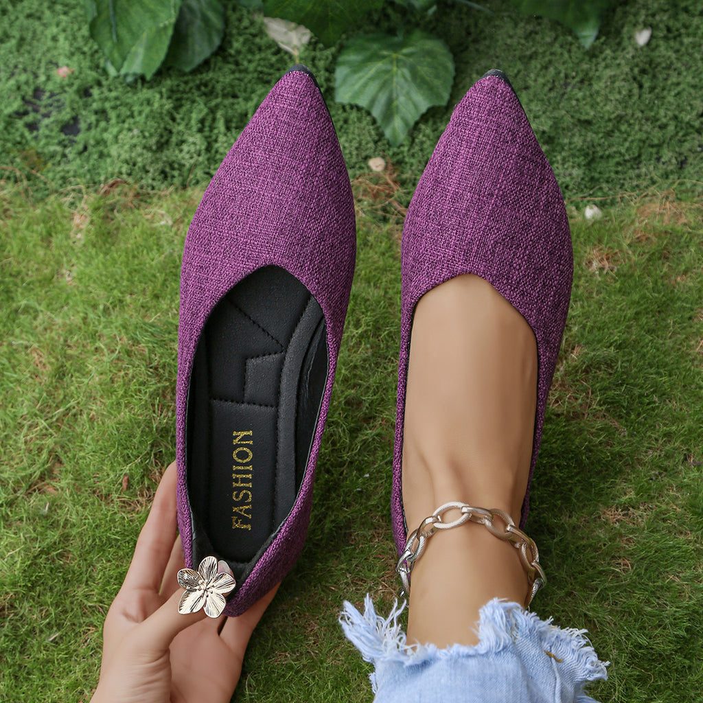 Pointed Toe Flat Low Cut Shoes Women Breathable Slip on Four Seasons Work Shoes Boat Shoes