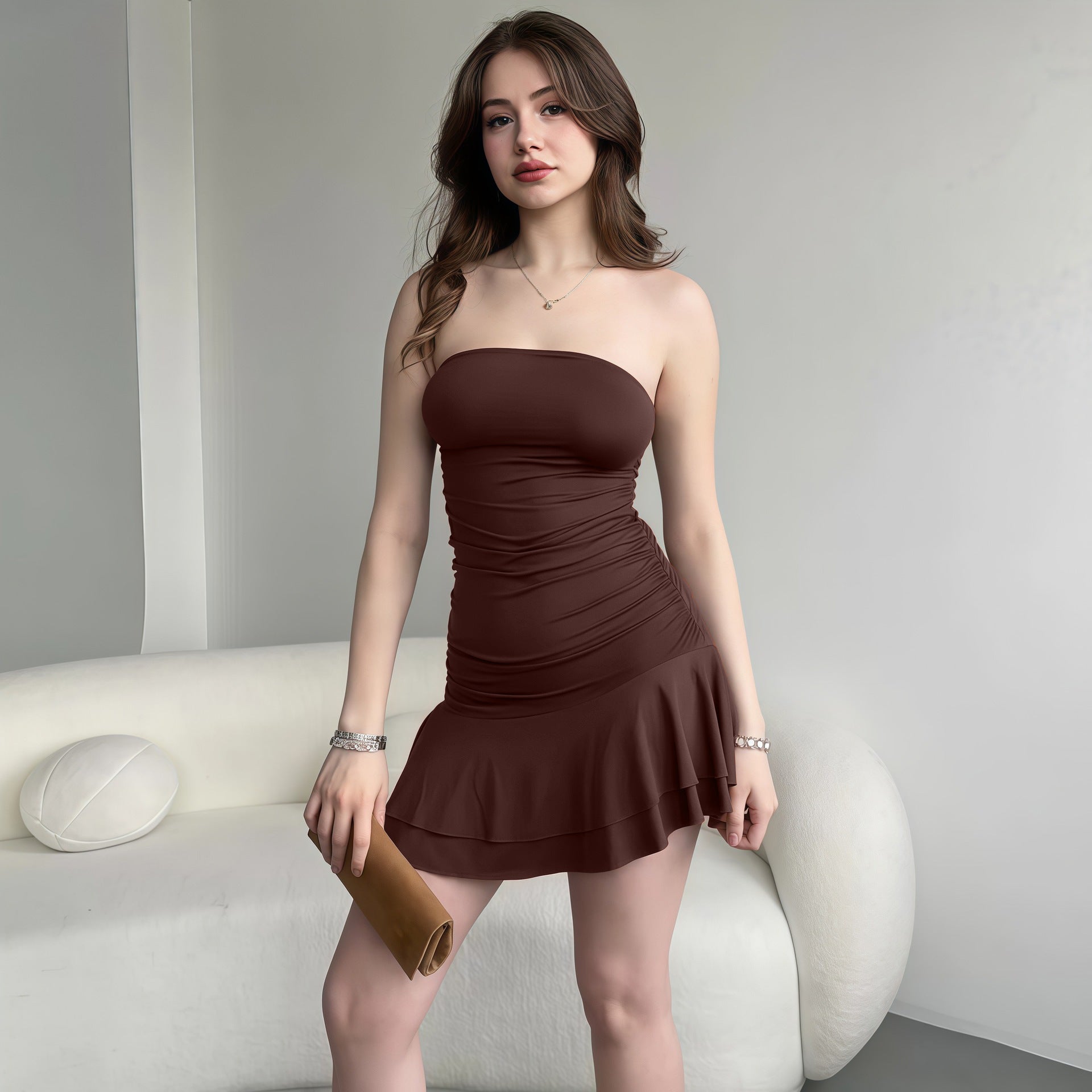 Summer Women Clothing Sexy Slim Fit Ruffled Sheath Tube Top Dress