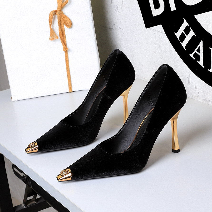 Cocktail Metal Tilta Flip Plush Pointed Low Cut Slip on Stiletto Heel Not Tired Feet Pumps