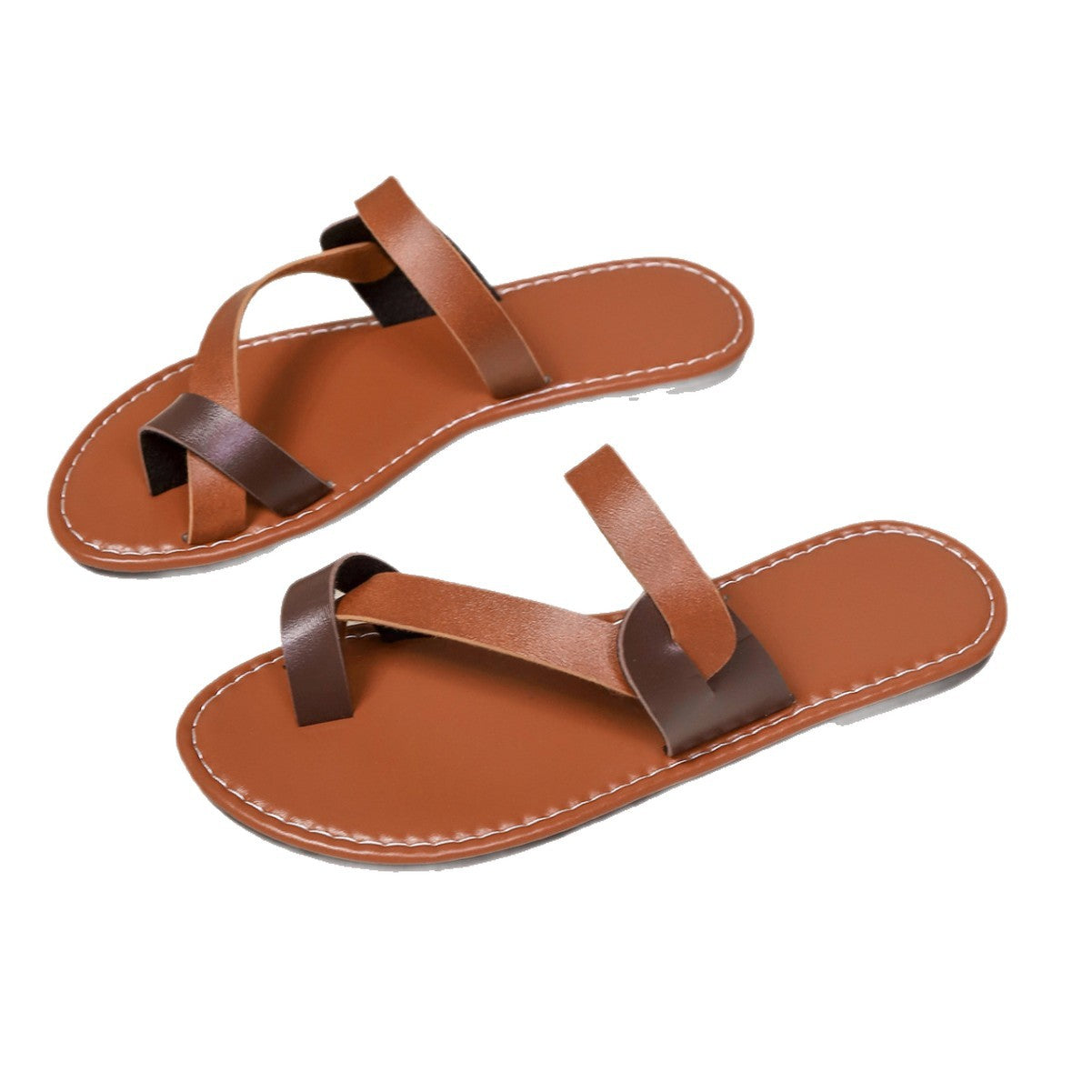 Color Matching Toe Covering Flat Bottom Slippers Women Summer Retro Outerwear Lightweight Beach Slippers