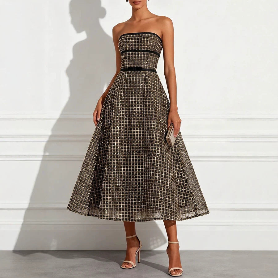 Robe de soirée sans manches à paillettes pour femme, collection printemps-été