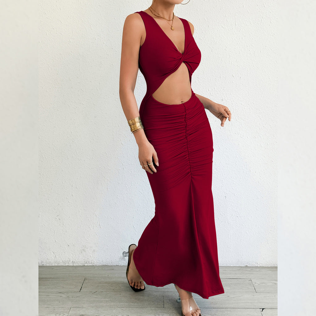 Vestido largo de otoño e invierno para mujer, ajustado, con cola de pez, vestido sexy