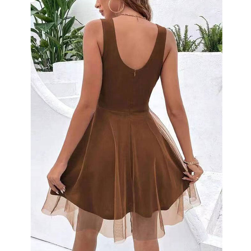 Vestido francés sin mangas para mujer, vestido con tirantes, vestido sexy de alta calidad