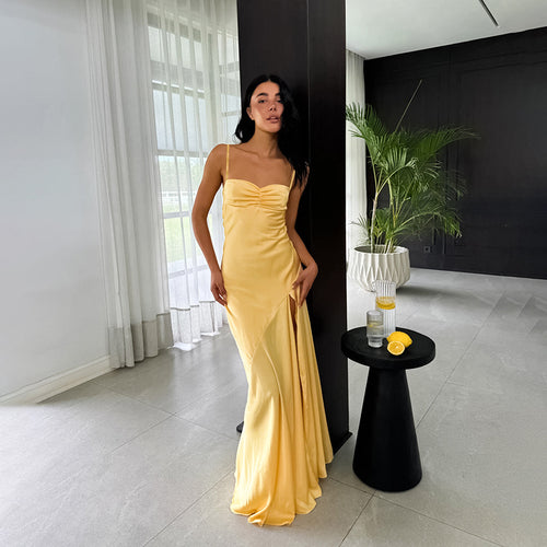 Robe nuisette fendue amincissante pour femme, style mondain, automne