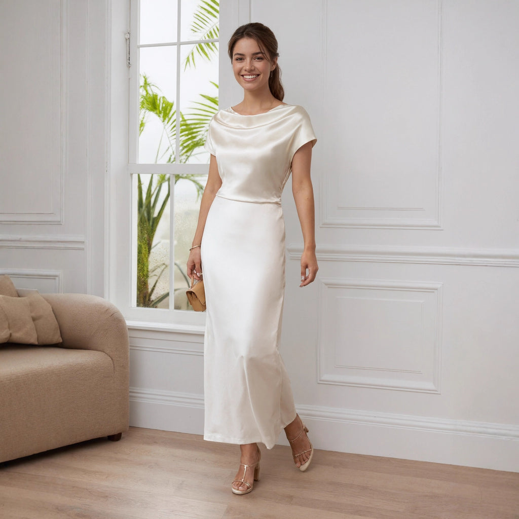 Robe élégante à lacets, coupe ajustée, épaules dénudées, en satin de haute qualité pour femme