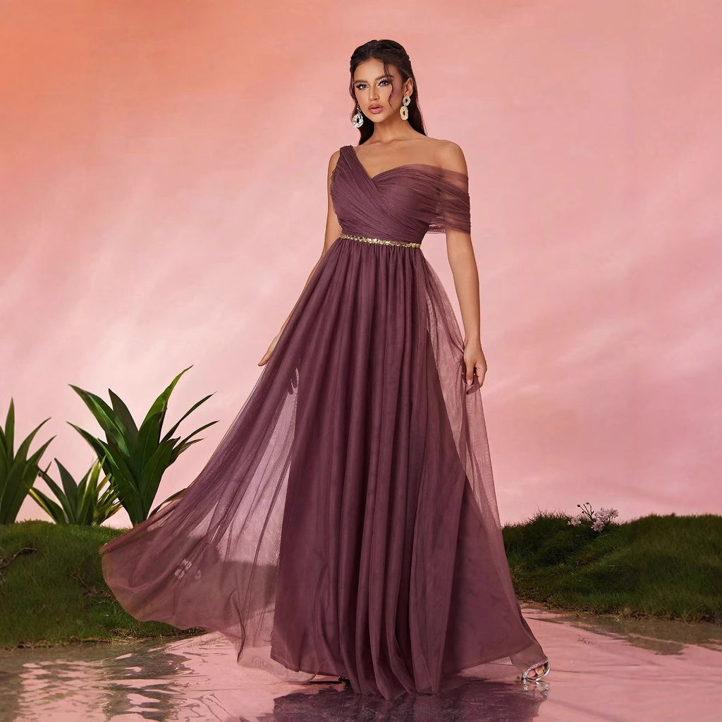 Robe de soirée cintrée maxi, robe amincissante à épaules dénudées, robe de cérémonie pour hôtesse de réunion annuelle