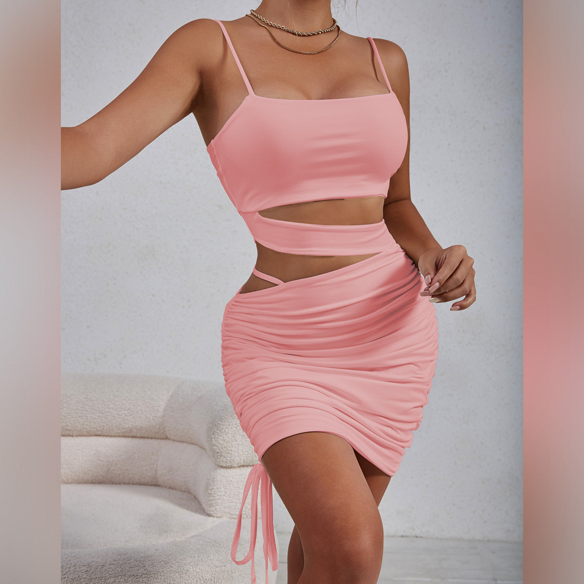 Robe d'été sexy pour femme, débardeur à découpes et décolleté, plissée