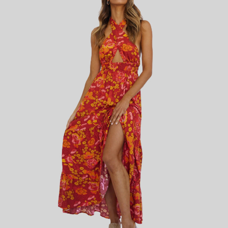 Women Dress Sexy Halter Backless Holiday Jumpsuit Beach Dress
