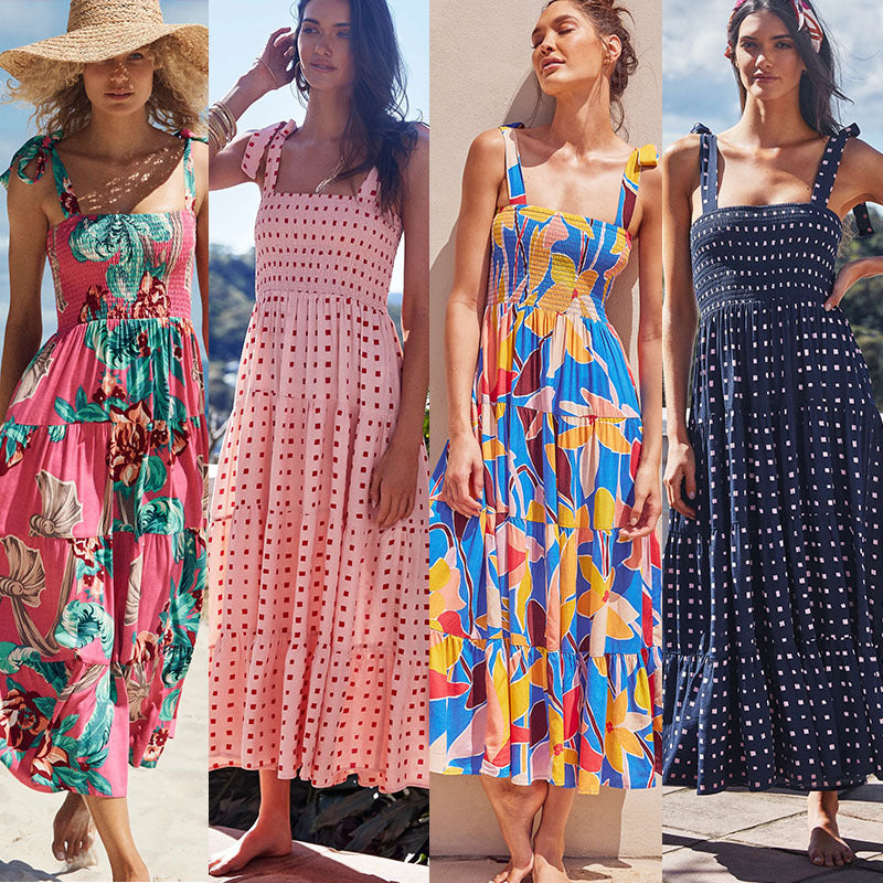 Vestido de verano para mujer, vestido de fiesta, vestido con tirantes finos y estampado floral.
