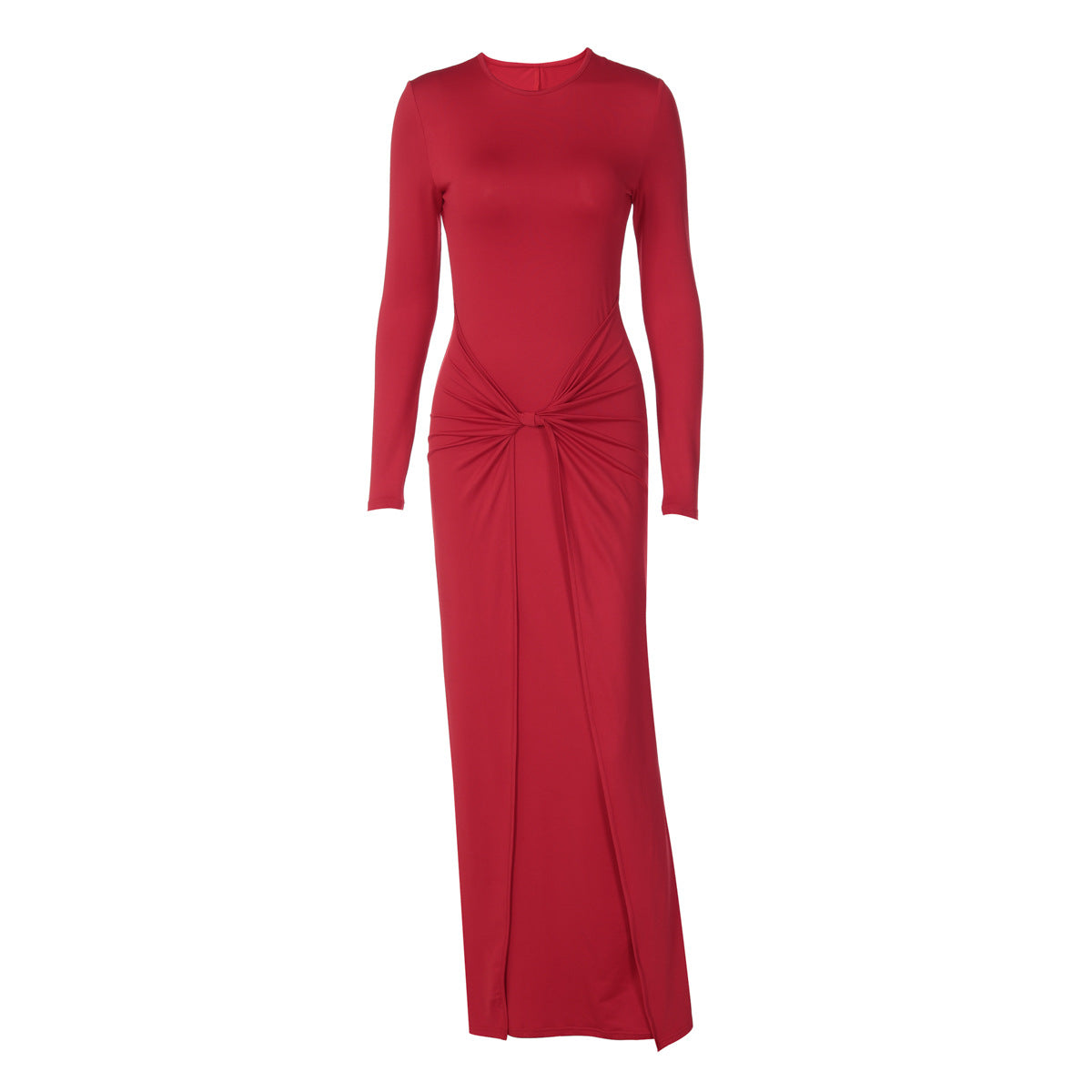 Women Clothing Winter Elegant Slim Twist Fold round Neck Long Sleeved Dress