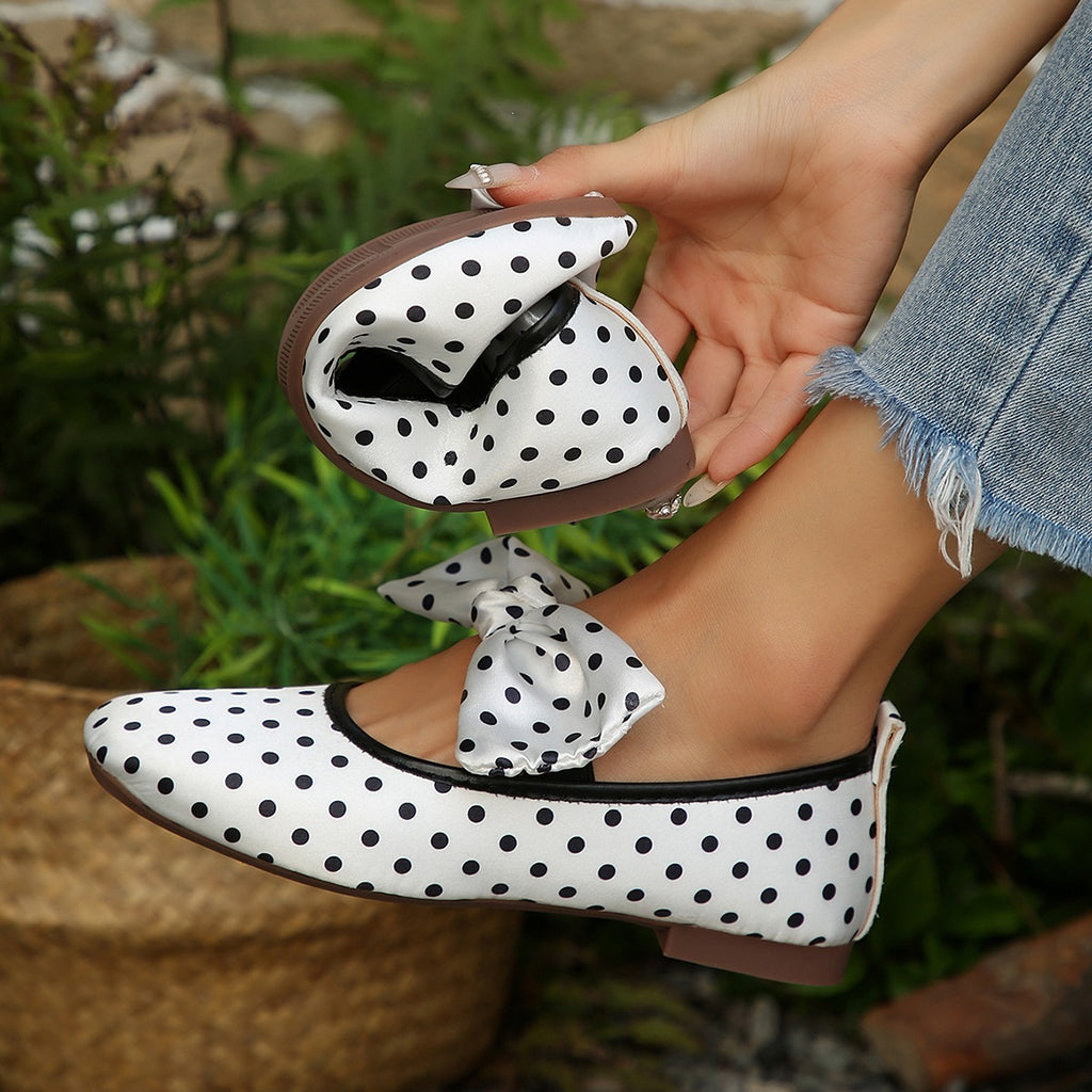 Bow Polka Dot Shallow Mouth Pumps Women Mary Jane Ballet Flat Four Seasons Boat Shoes