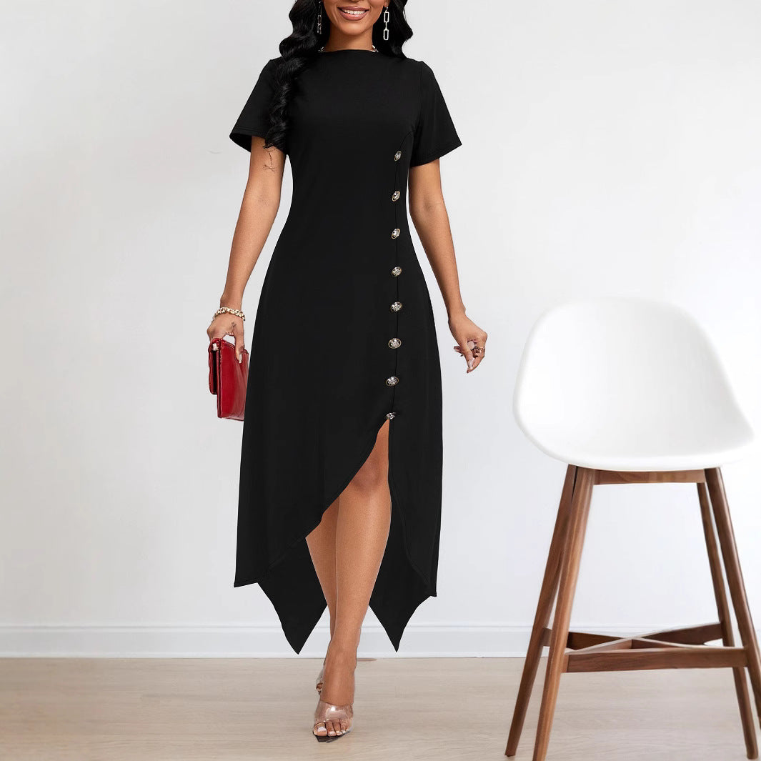Vestido elegante con dobladillo asimétrico irregular y cierre lateral para mujer