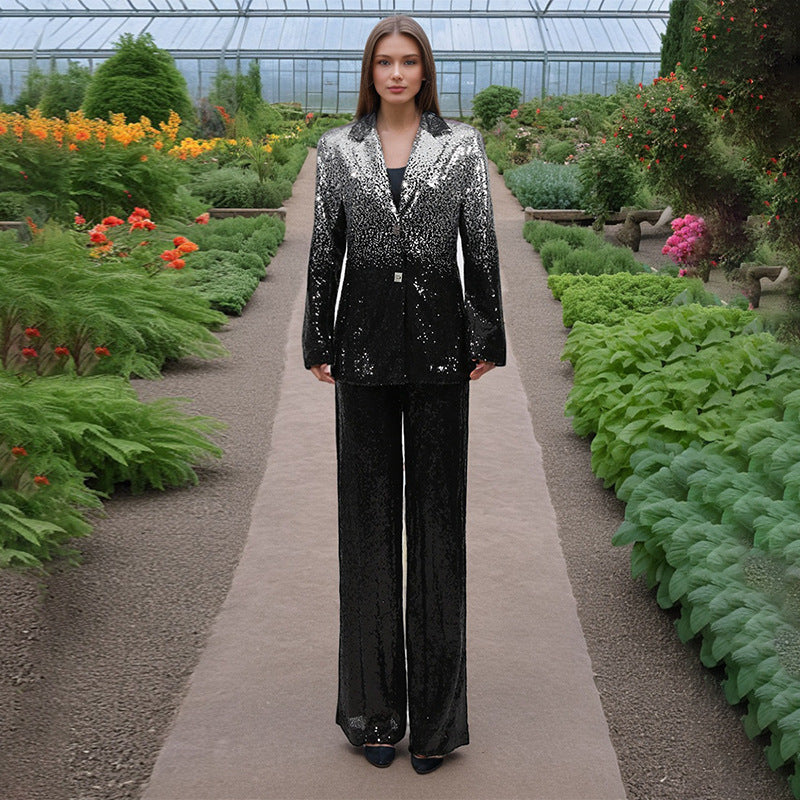 Elegant Light Luxury Long Sleeve Two Piece Sets Autumn Sequin Design High Sense Slimming