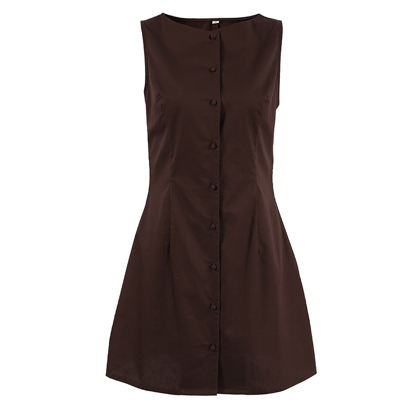 Vestido tipo chaleco de algodón sin mangas de otoño de alta calidad elegante vestido ajustado de corte A