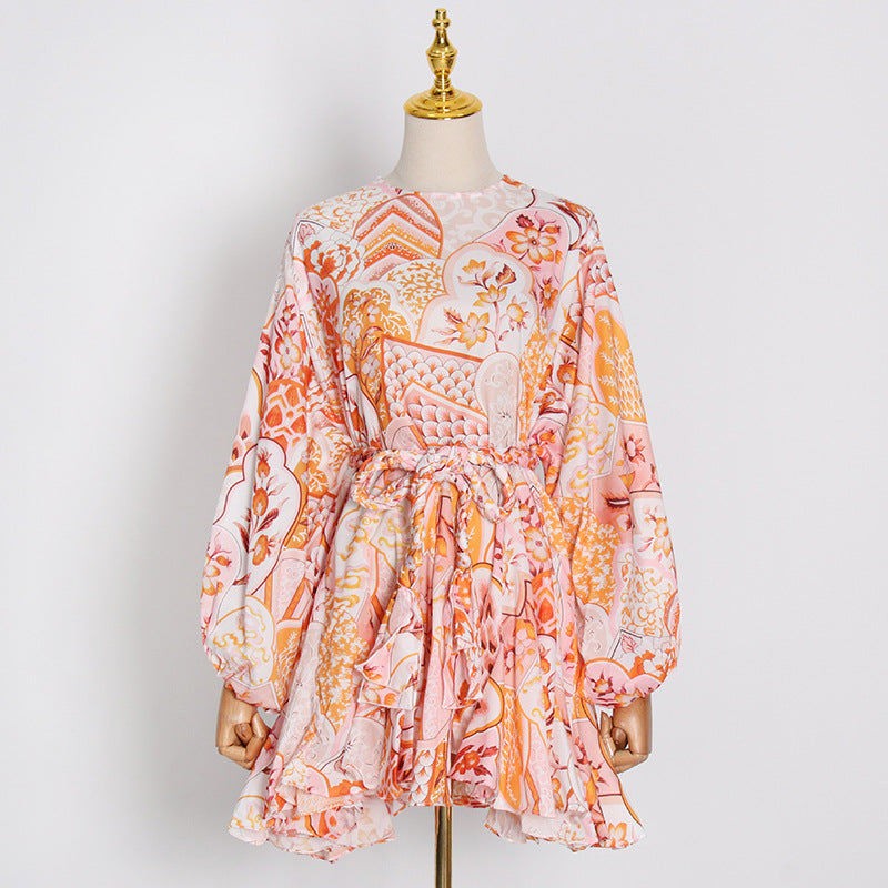 Robe courte à manches longues et taille lacée, amincissante, style vintage français, printemps, pour femme, coupe trapèze