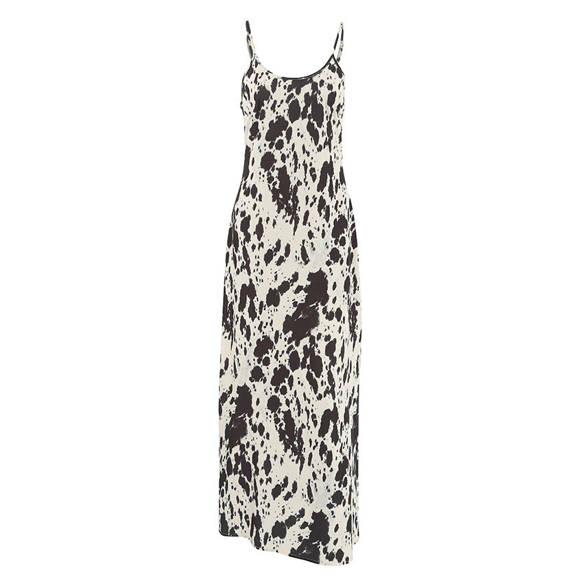 Vestido formal de fiesta retro hasta el tobillo con cuello redondo y tirantes finos con diseño sexy para otoño e invierno para mujer