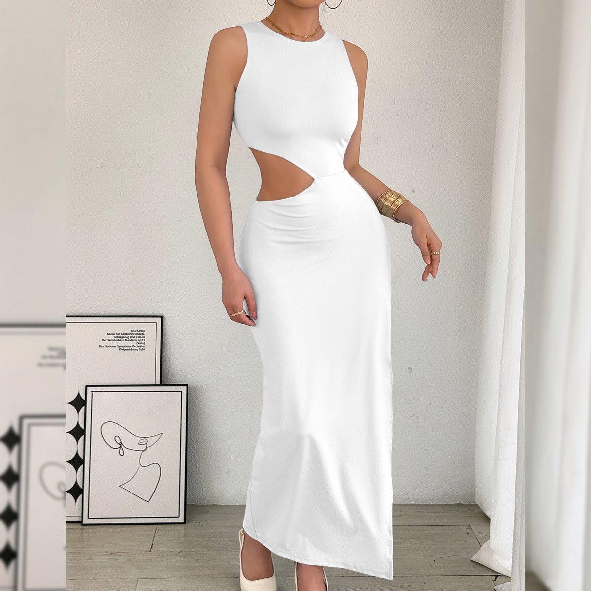 Arrival Maxi Dress Women Sleeveless Hollow Out Cutout Slit Maxi Dress