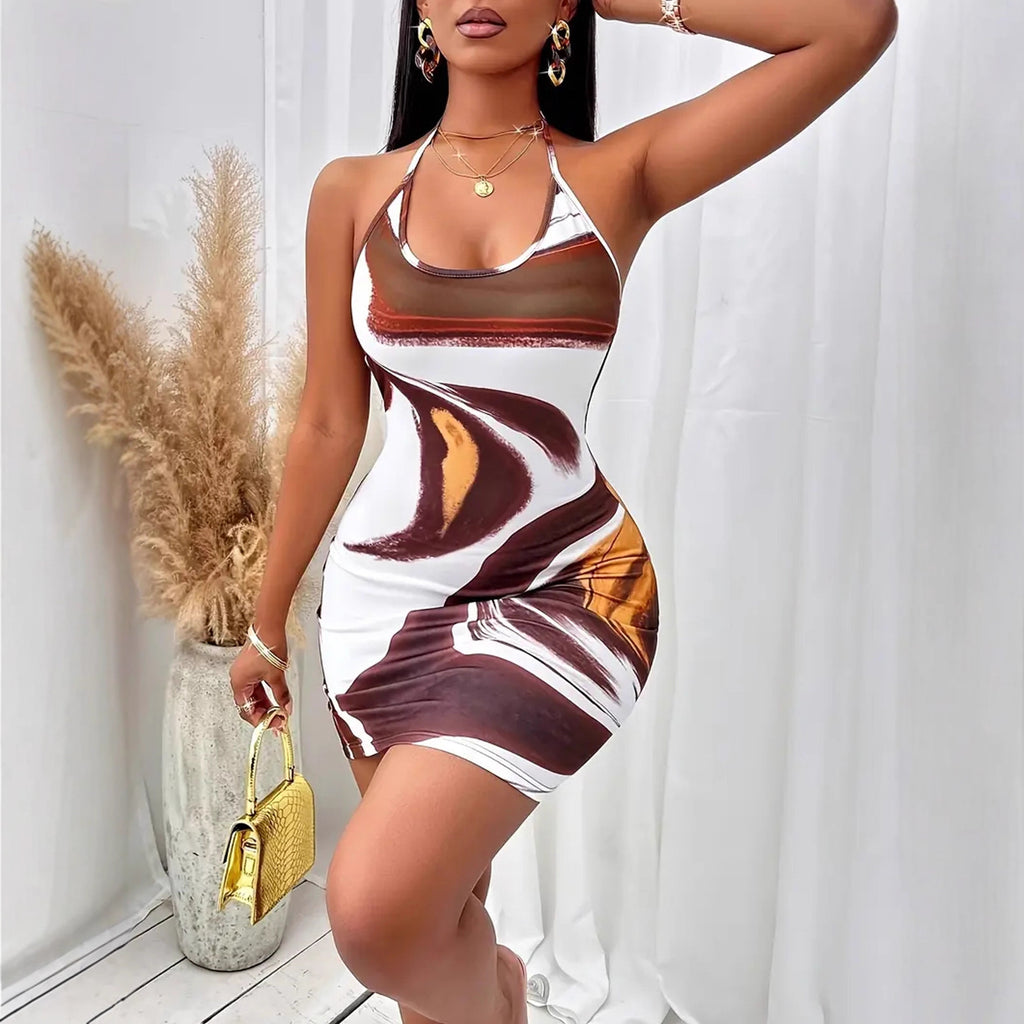 Vestido camisero ajustado con cordones y espalda descubierta estampado para mujer