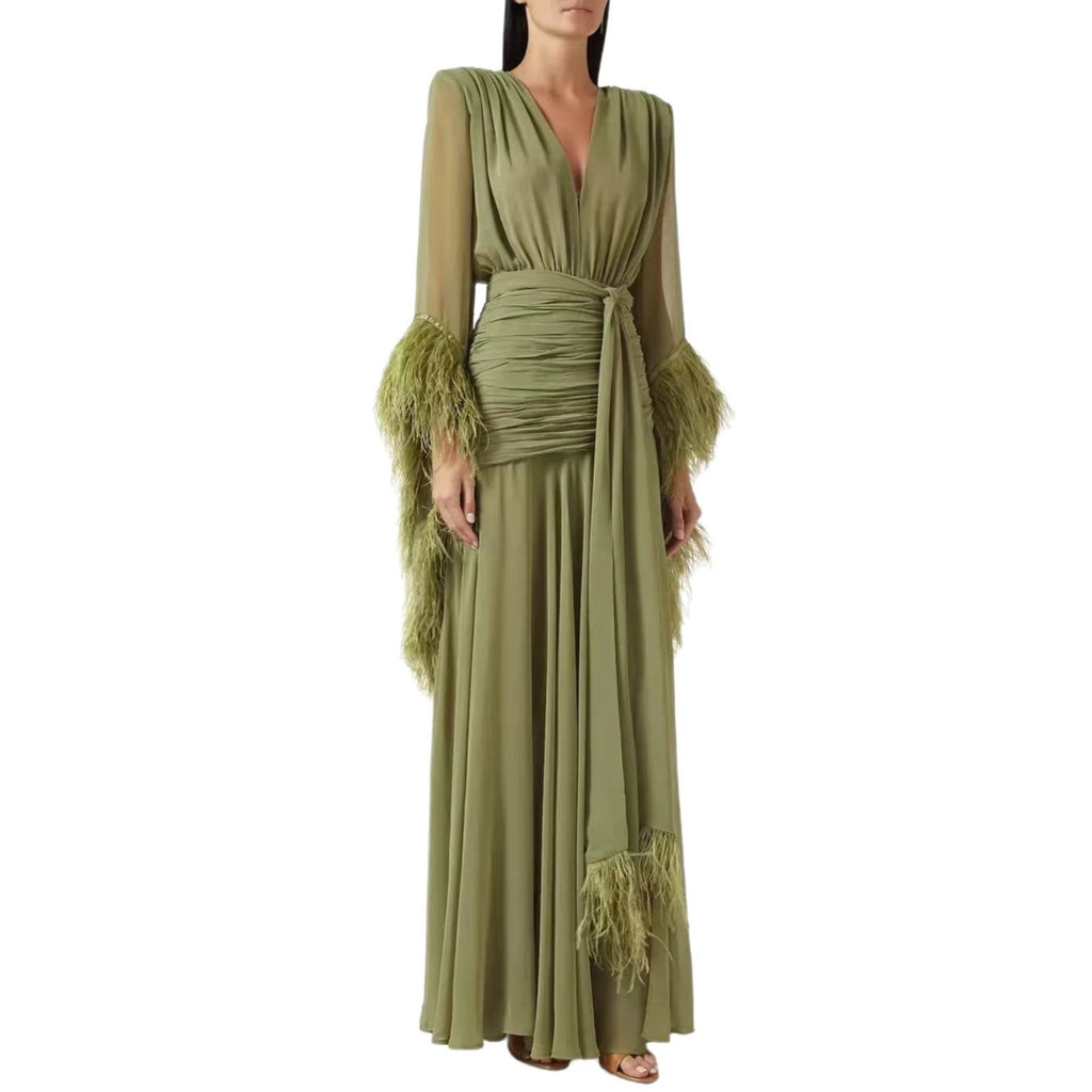 Robe de soirée unie à manches longues et coupe ajustée pour le printemps