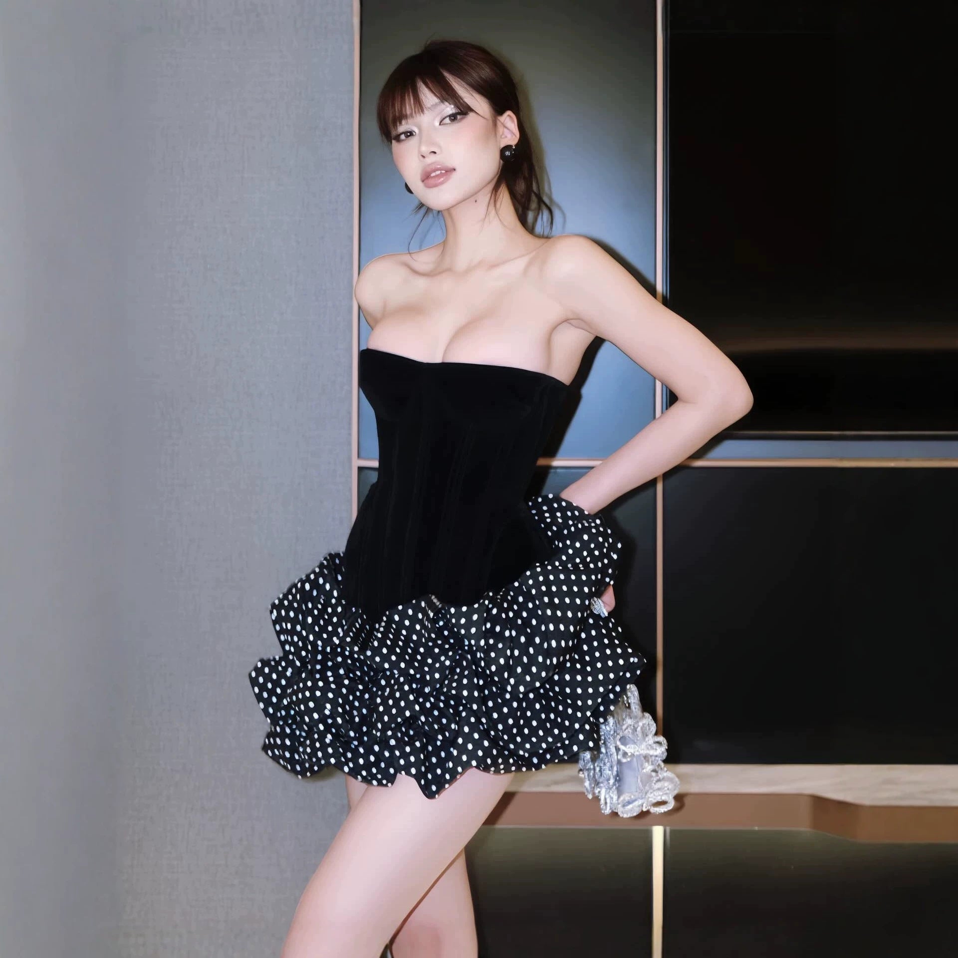 Vestido corto de verano de tubo con corsé y lunares para mujer, ajuste delgado en la cintura, doble capa de enaguas, dulce y fresco para fotos de cumpleaños