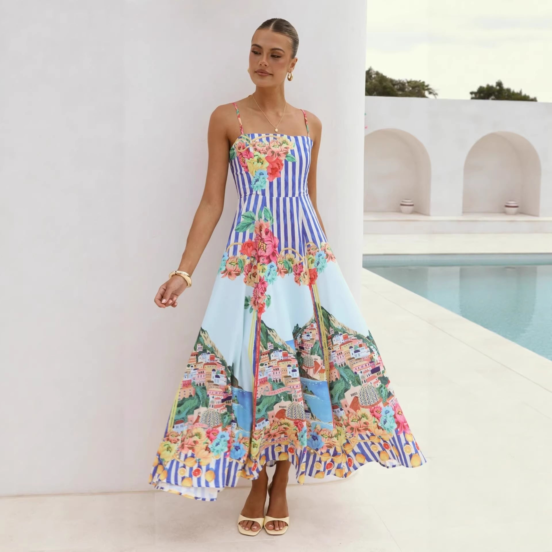 Vestido camisola con estampado de posicionamiento para mujer