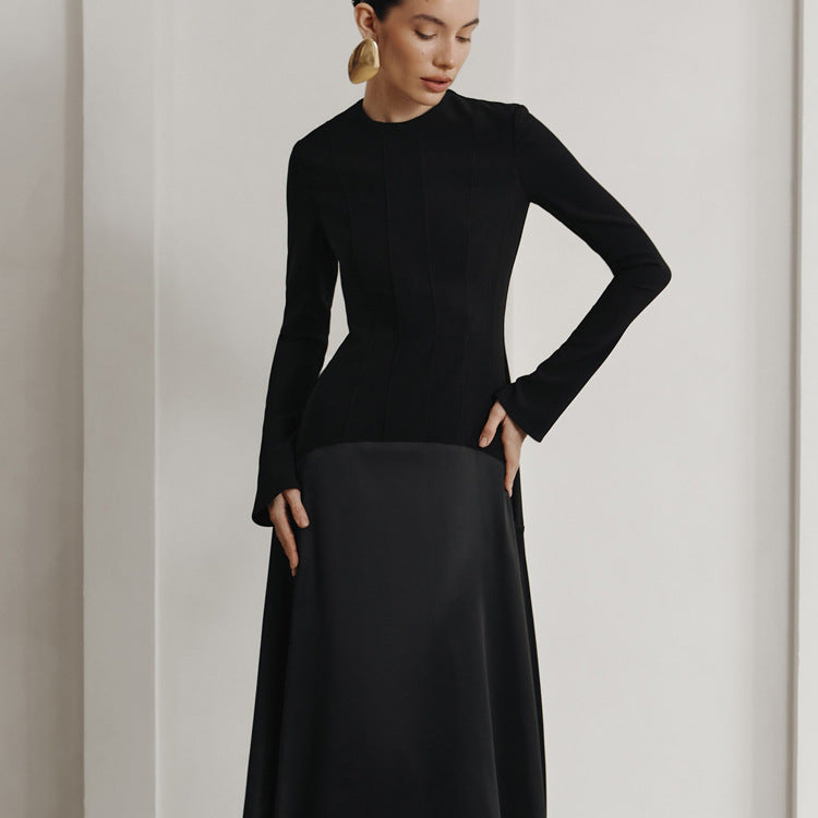 Design round Neck Long Sleeve Autumn Dress Women Clothing Elegant Black Dress