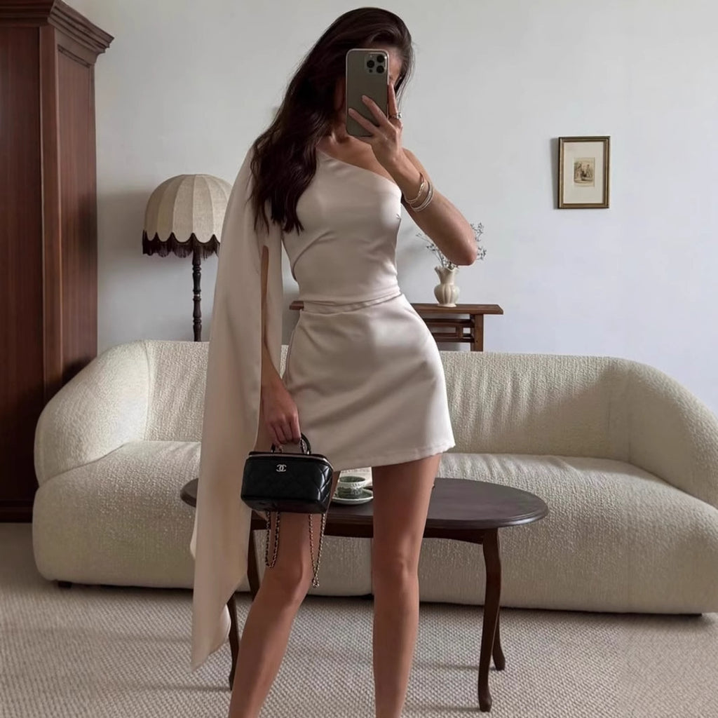 Robe fourreau sexy à manches flottantes et col montant, coupe ajustée, pour femme, été.