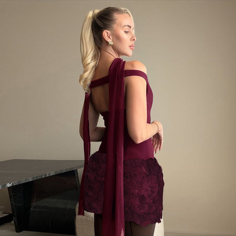 Vestido de cóctel sexy con hombros descubiertos y cintura adelgazante, elegante vestido de línea A